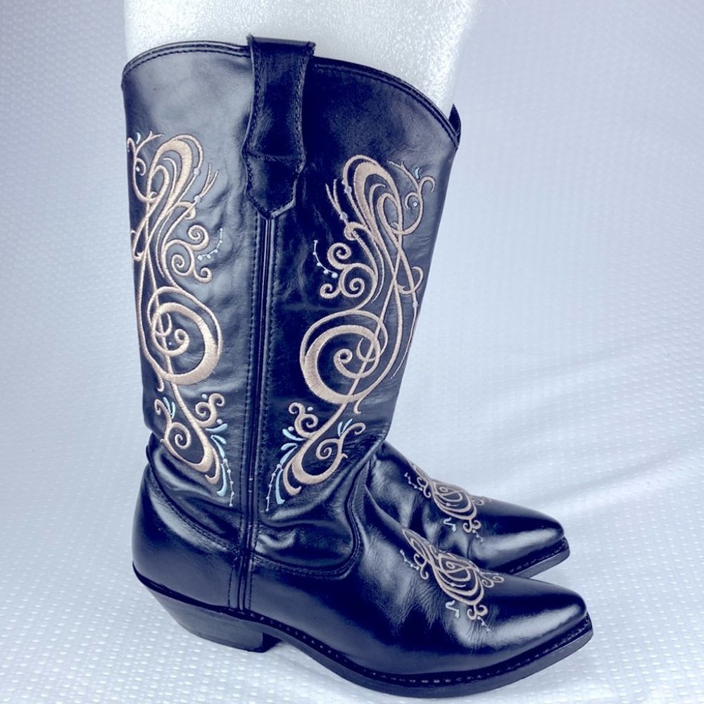 Black Leather Music Note Cowgirl Boots - Picture 5 of 11